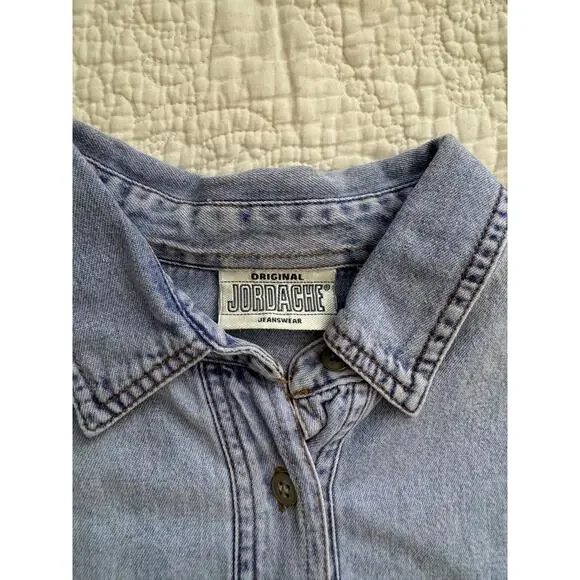 VINTAGE Jordache Shirt Large Blue Jean Denim Button Up 80s 90s - Picture 3 of 11